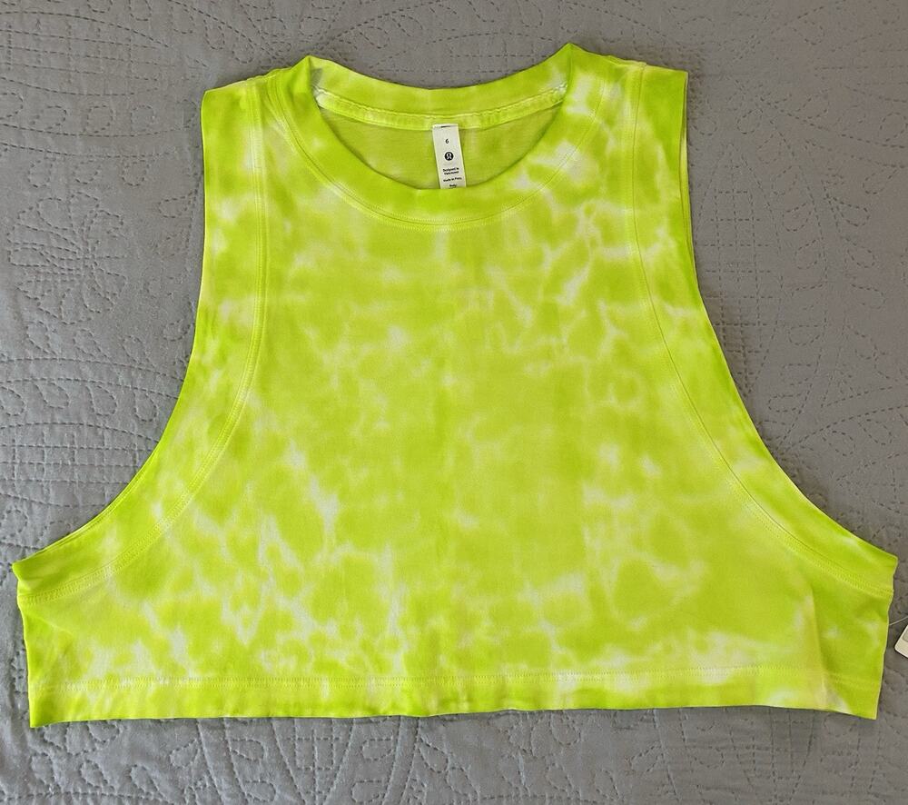 Lululemon Sz 6 To Dye For All Yours Pima Ctn Marmoleodo Tie Dye Hilight Grn Crop